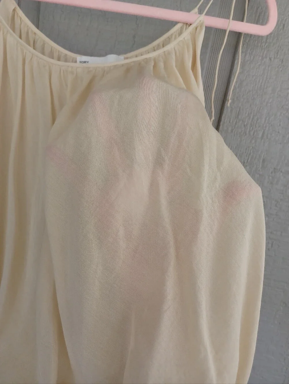 Tory Burch Shoulder Tie Bubble Hem Tank Top Size 4 Semi Sheer Cotton Silk Neutra